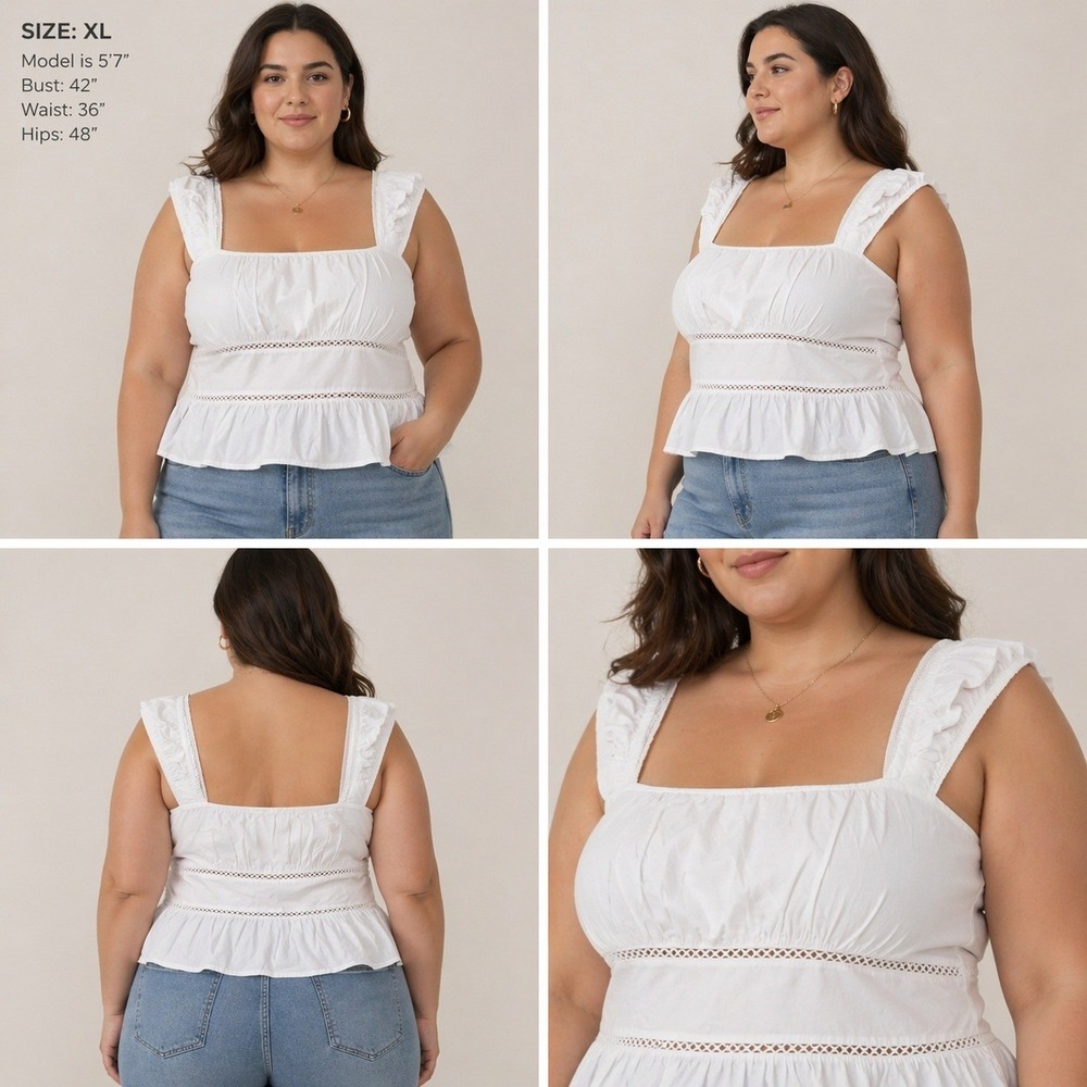 Wild Fable White Eyelet Trim Peasant Peplum Crop Top XL NEW